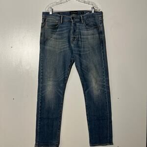 Lucky Brand 410 Athletic Slim Candiani Distressed Blue Denim Jeans Men’s 34x32